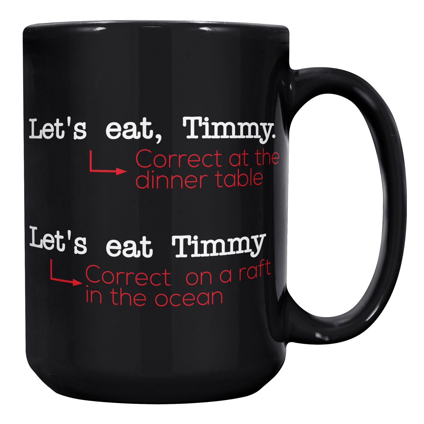 Let's Eat, Timmy. Correct At The Dinner Table. Let's Eat Timmy. Correct On A Raft In The Ocean | Mug