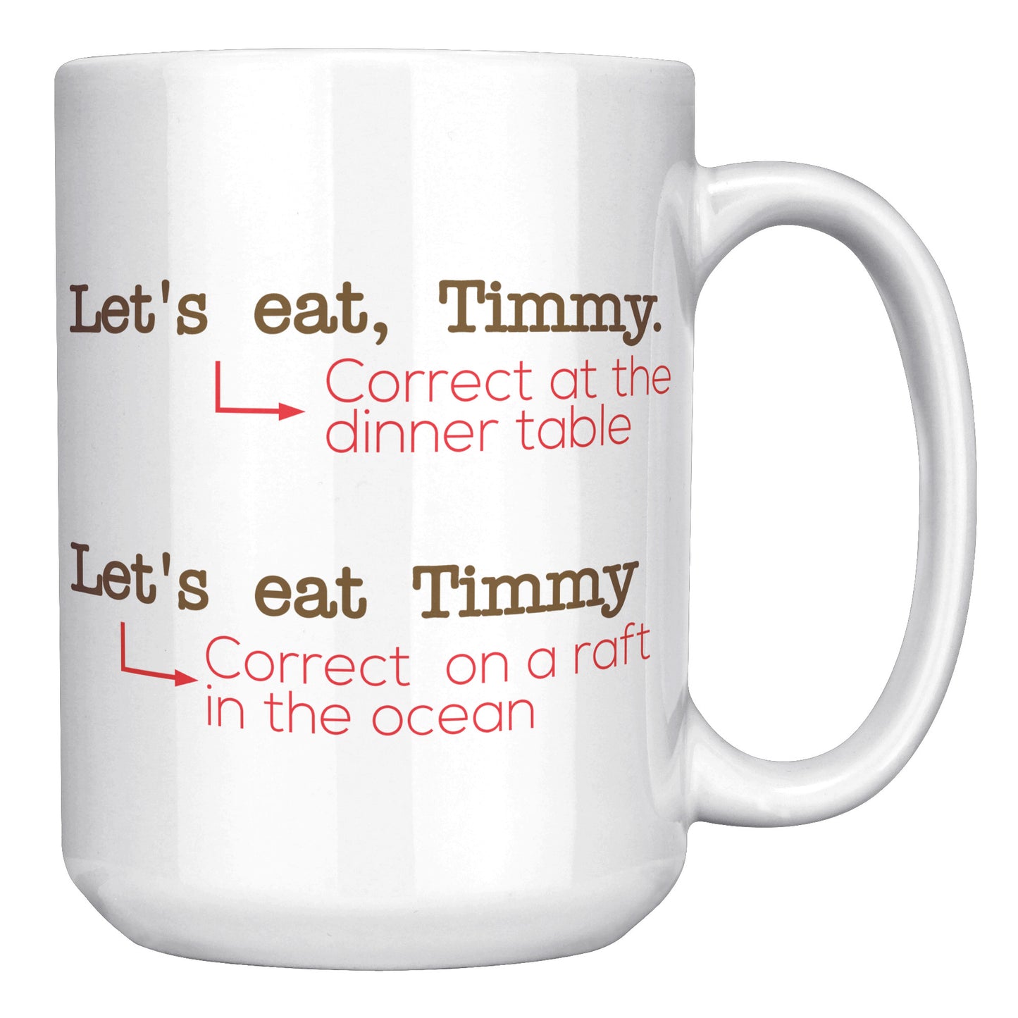Let's Eat, Timmy. Correct At The Dinner Table. Let's Eat Timmy. Correct On A Raft In The Ocean | Mug